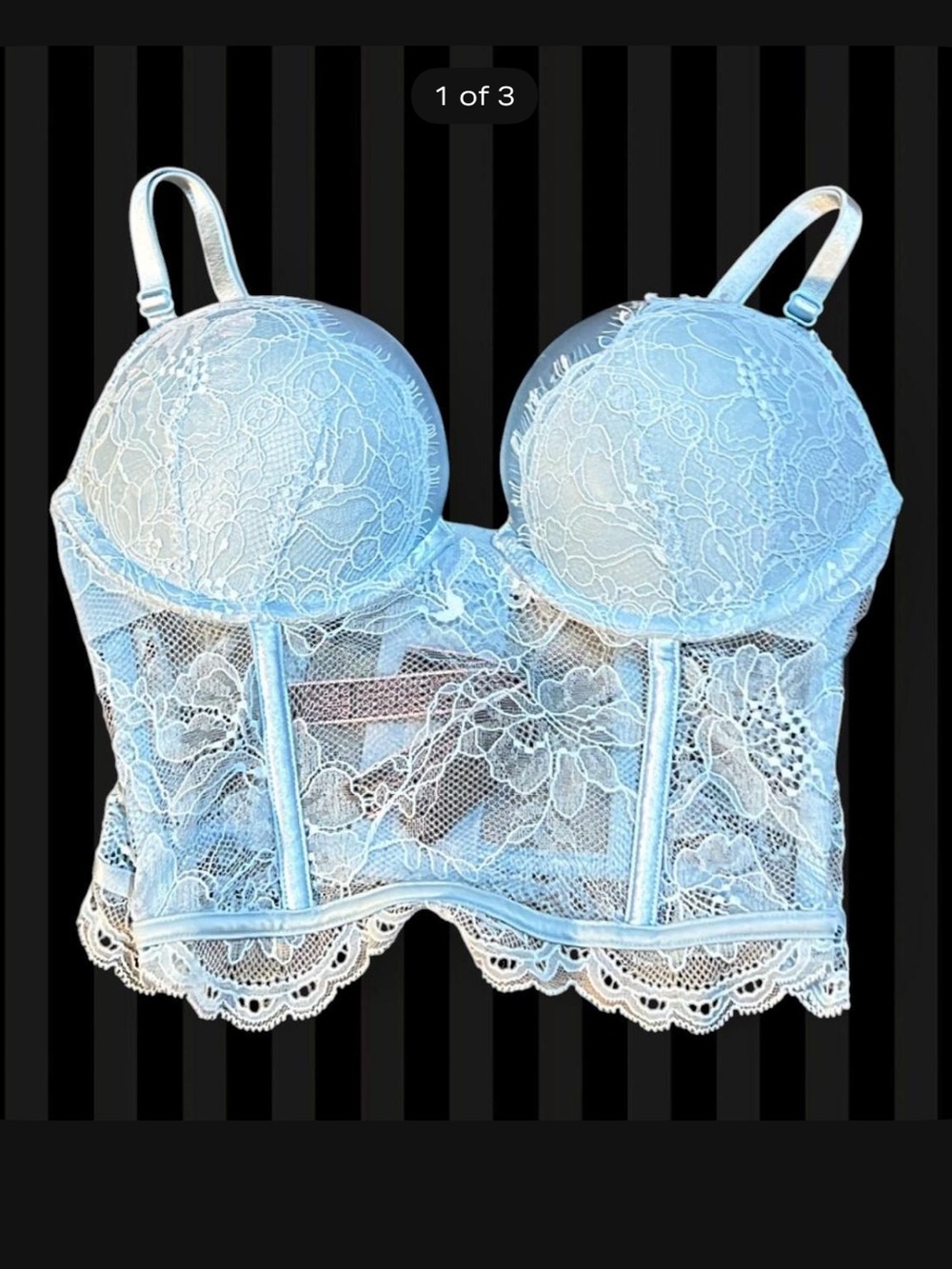Victoria’s Secret blue lace bombshell push up corset top 32B